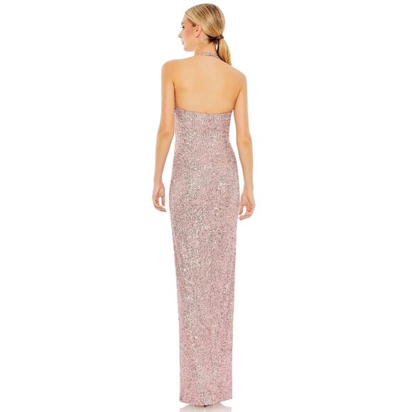 Mac Duggal Size 8 Rose Gold 11279 Sequin Halter Formal Gown Dress Prom Cocktail - Picture 4 of 8